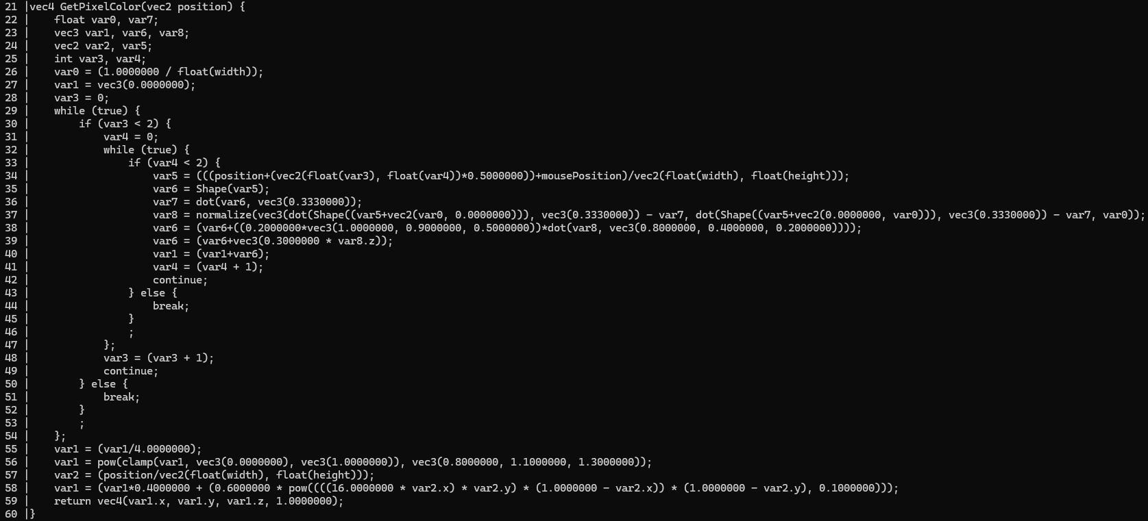 Generated GLSL code